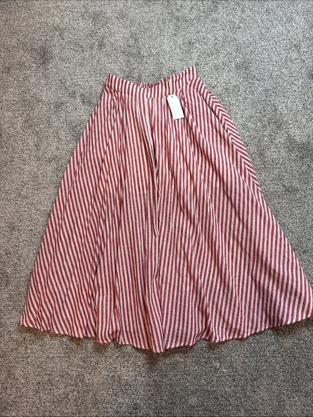 By Together Red and White Striped A-Line Midi Skirt